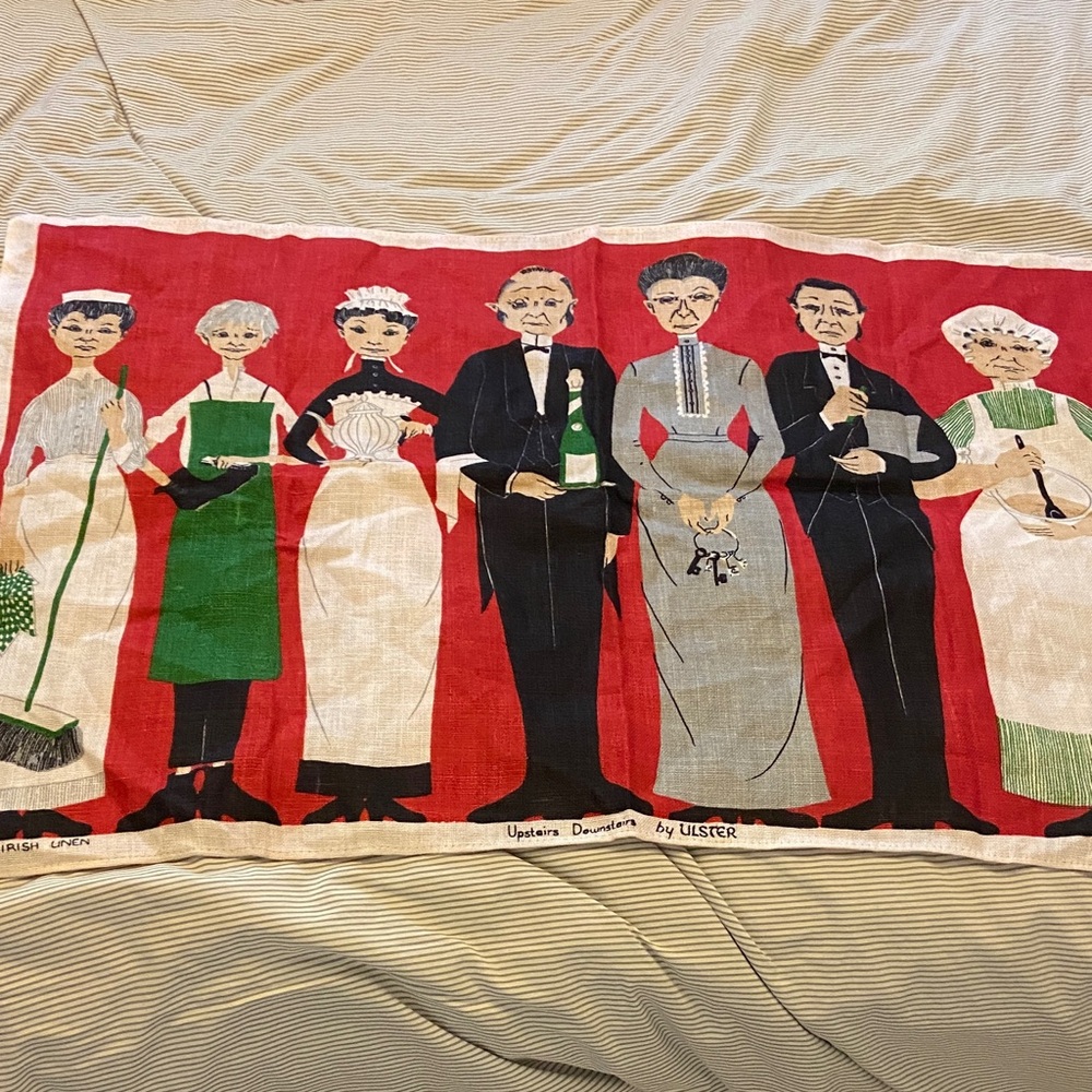 Vintage Ulster Linen  Upstairs Downstairs Tea Towel